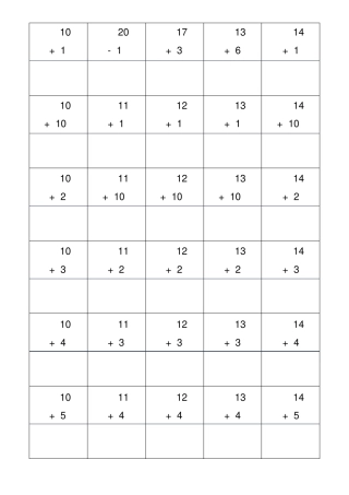 完整版20以内加减法竖式题