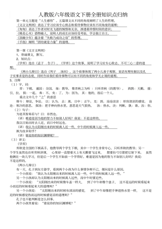 完整版6下语文知识点人教版六年级语文下册全册知识点归纳,推荐文档