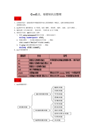 完整版C++期末考试复习重点、易错知识点整理
