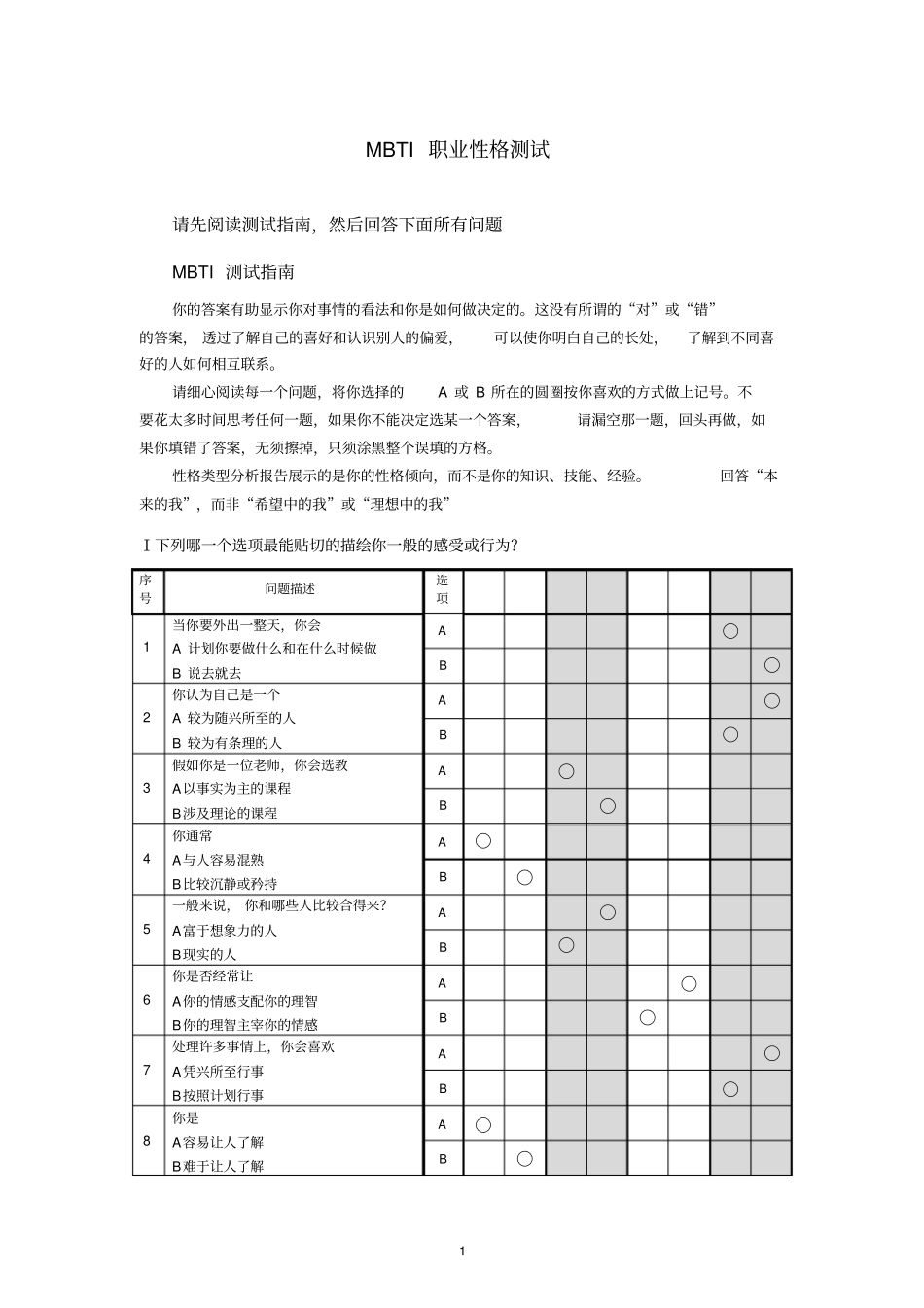 完整版MBTI性格类型测试标准量表M_第1页