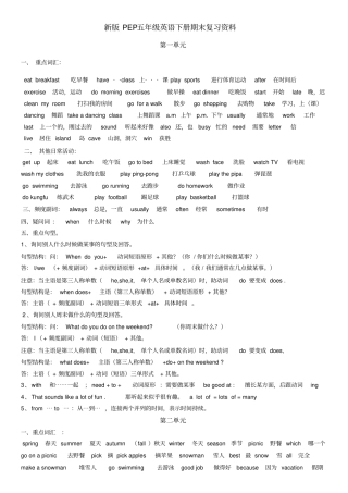 完整版pep五年级英语下册知识点总结