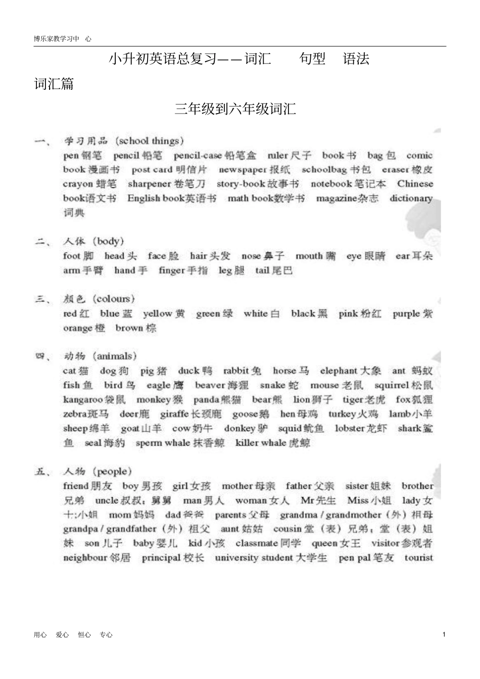 完整版pep小升初英语总复习资料大全_第1页