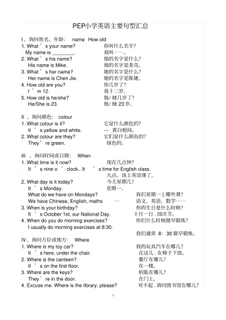 完整版PEP小学英语主要句型汇总,推荐文档