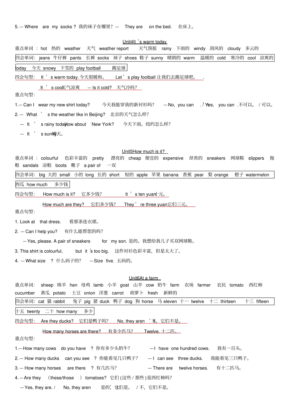 完整版PEP小学英语四年级下册知识点归纳,推荐文档_第2页