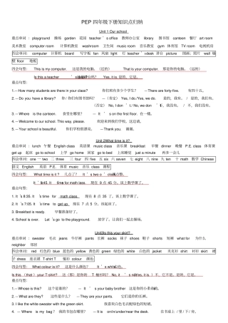 完整版PEP小学英语四年级下册知识点归纳,推荐文档