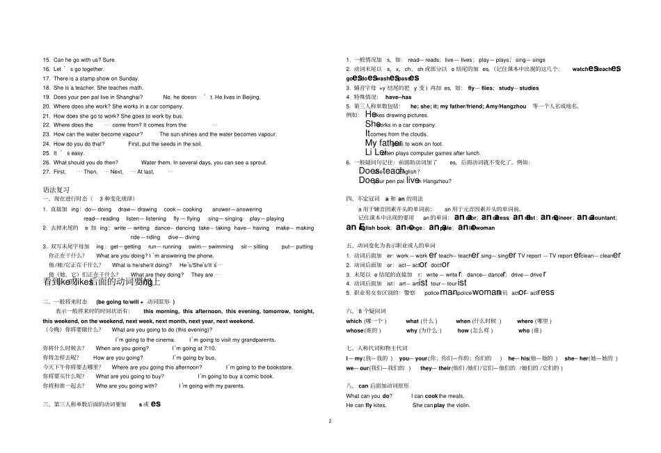 完整版PEP版小学六年级英语上册期末重点总复习全_第2页