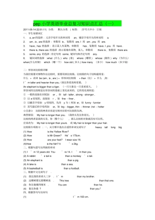 完整版pep小学英语毕业总复习知识点汇总