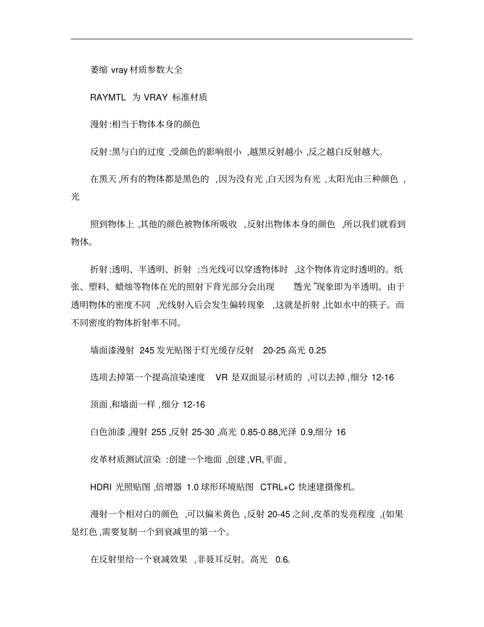 完整版vray材质参数大全精_第1页