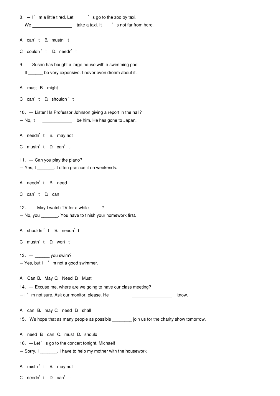 完整版【备战2019中考英语】-常考易错题汇编-情态动词含解析,推荐文档_第2页