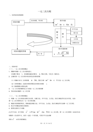 完整版一元二次方程知识点总结及典型习题,推荐文档