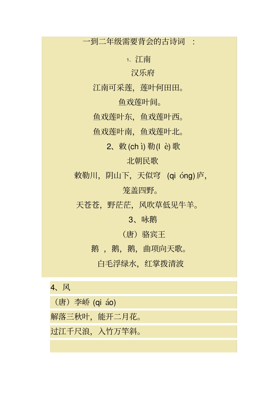 完整版一到二年级需要背会的古诗词_第1页