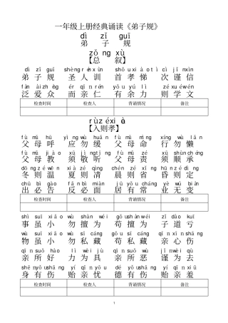 完整版一年级弟子规全文带拼音