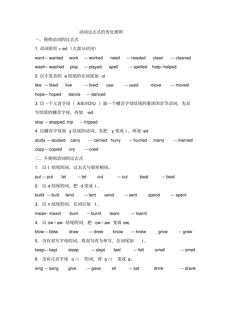 完整版一般过去式动词及句型变化规律_第1页