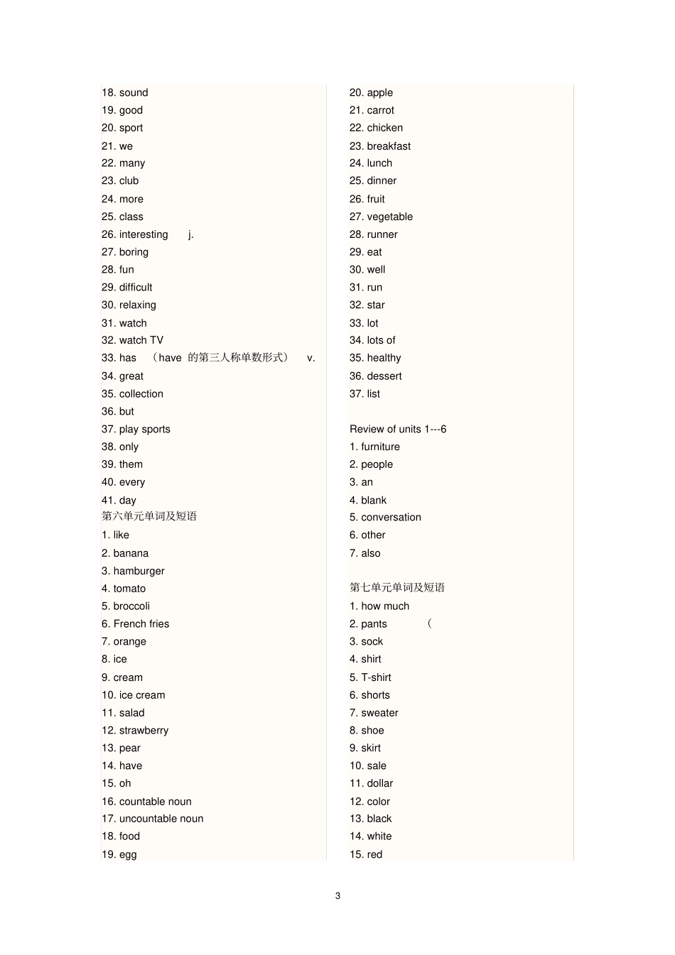 完整版七年级上册英语单词表人教版无汉语_第3页
