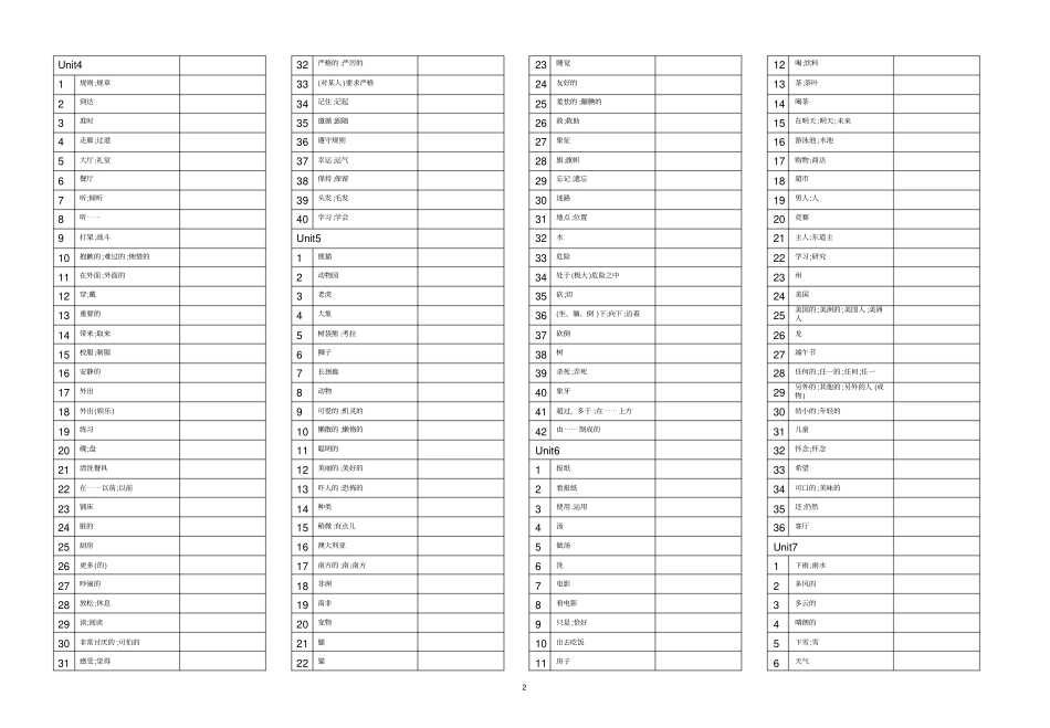 完整版七年级下册英语单词默写表直接打印_第2页