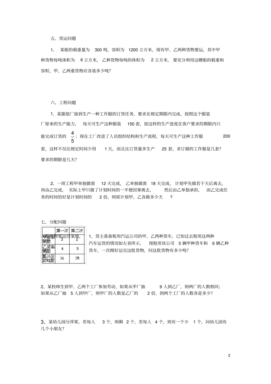 完整版七年级二元一次方程应用题专项练习_第2页