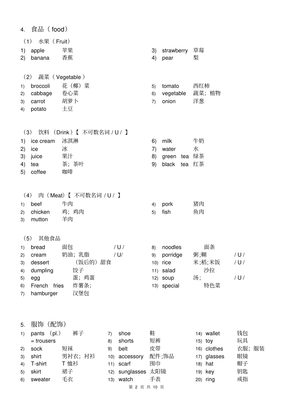 完整版七年级英语单词归类_第2页