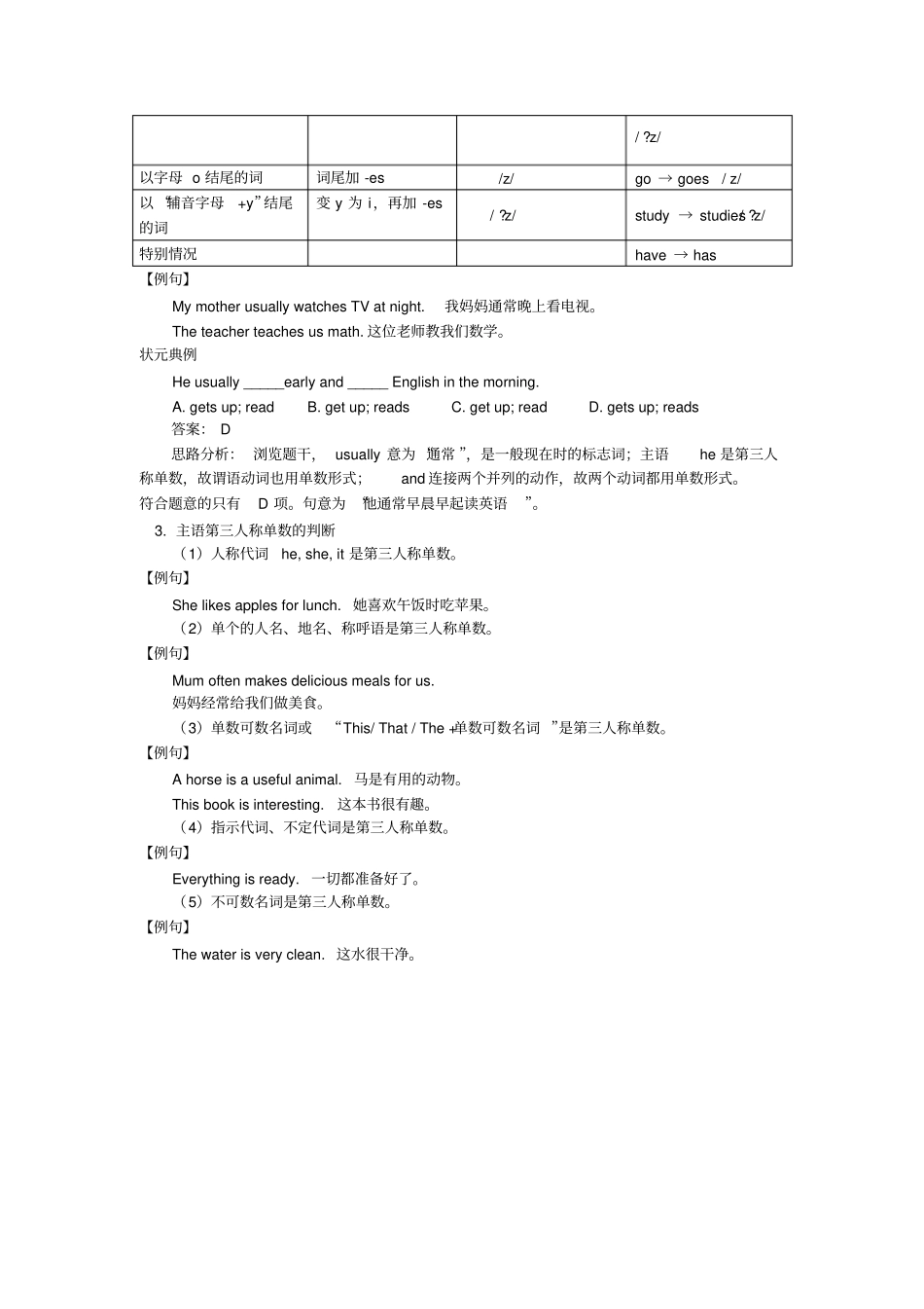 完整版七年级英语语法：一般现在时及练习免费_第3页