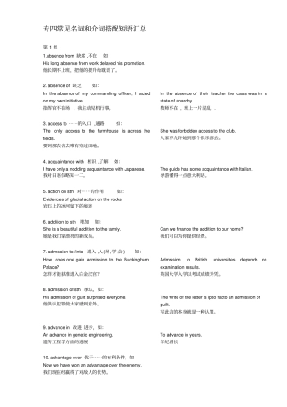 完整版专四常见名词和介词搭配短语汇总,推荐文档