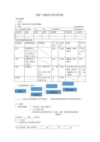 完整版专题1地球在宇宙中的位置知识点整理