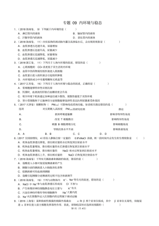 完整版专题内环境与稳态2012018高考题及模拟题汇编部分