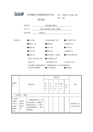 完整版世茂工程质量考核标准