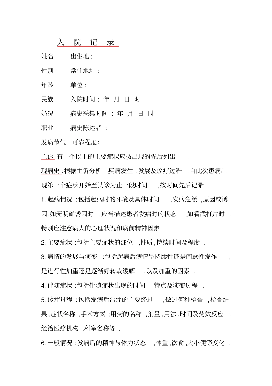 完整版中医住院病历书写格式详细_第1页