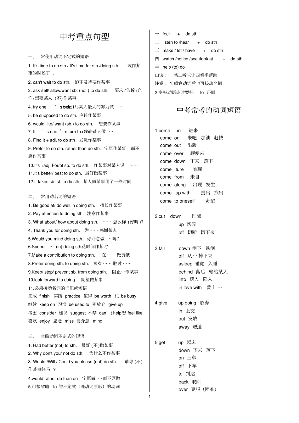 完整版中考英语常考的动词短语归纳_第1页