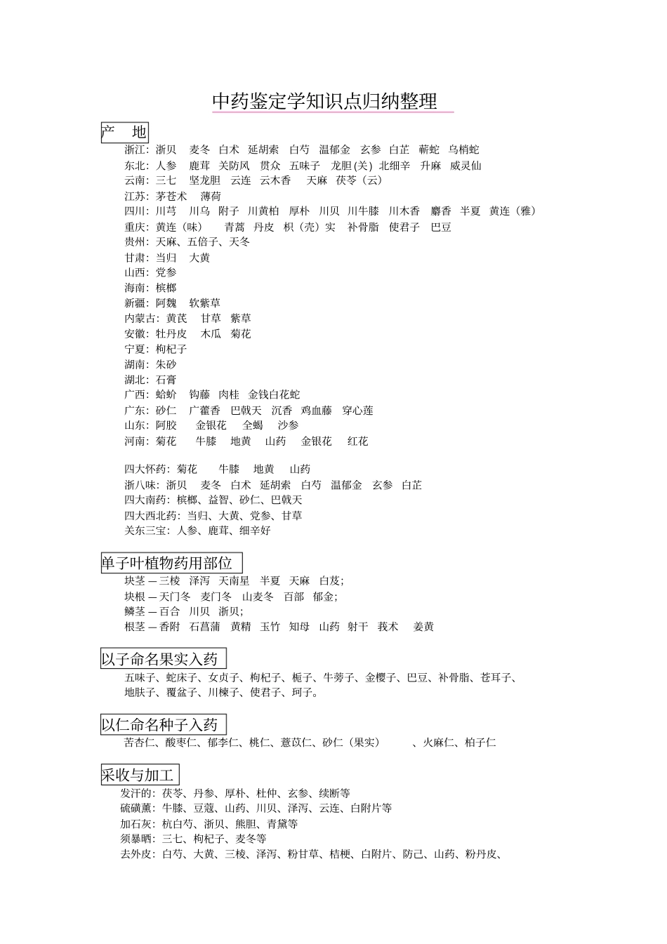 完整版中药鉴定学知识点归纳整理_第1页