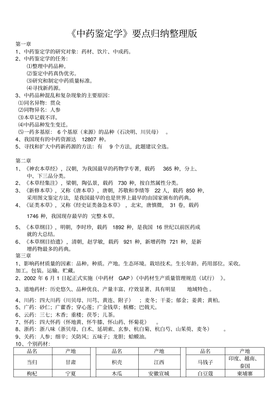 完整版中药鉴定学要点归纳整理版_第1页