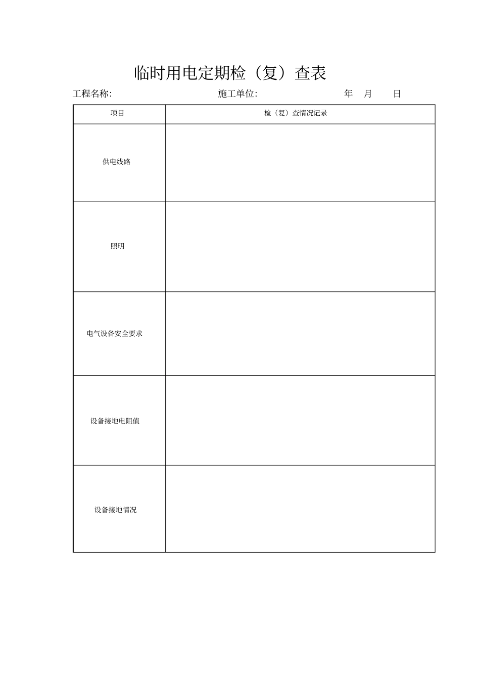 完整版临时用电定期检查表格_第1页