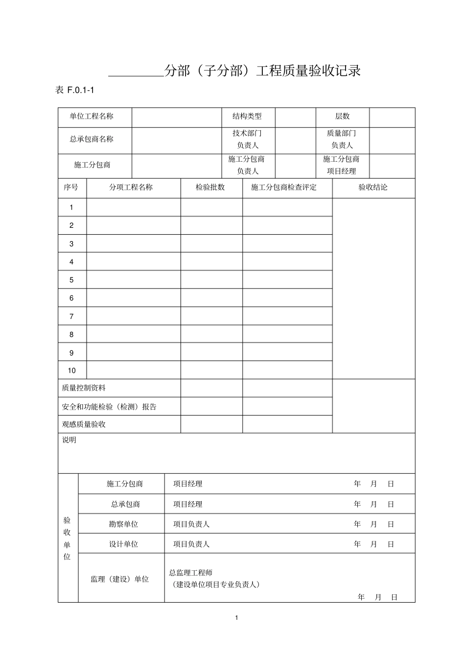 完整版主体结构检验批质量验收记录_第1页