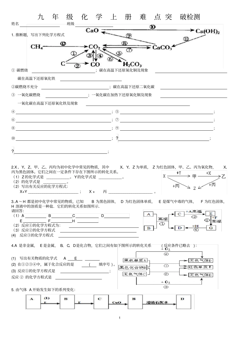 完整版九年级化学上册难点突破专项训练_第1页