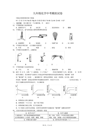 完整版九年级化学中考模拟试卷附答案