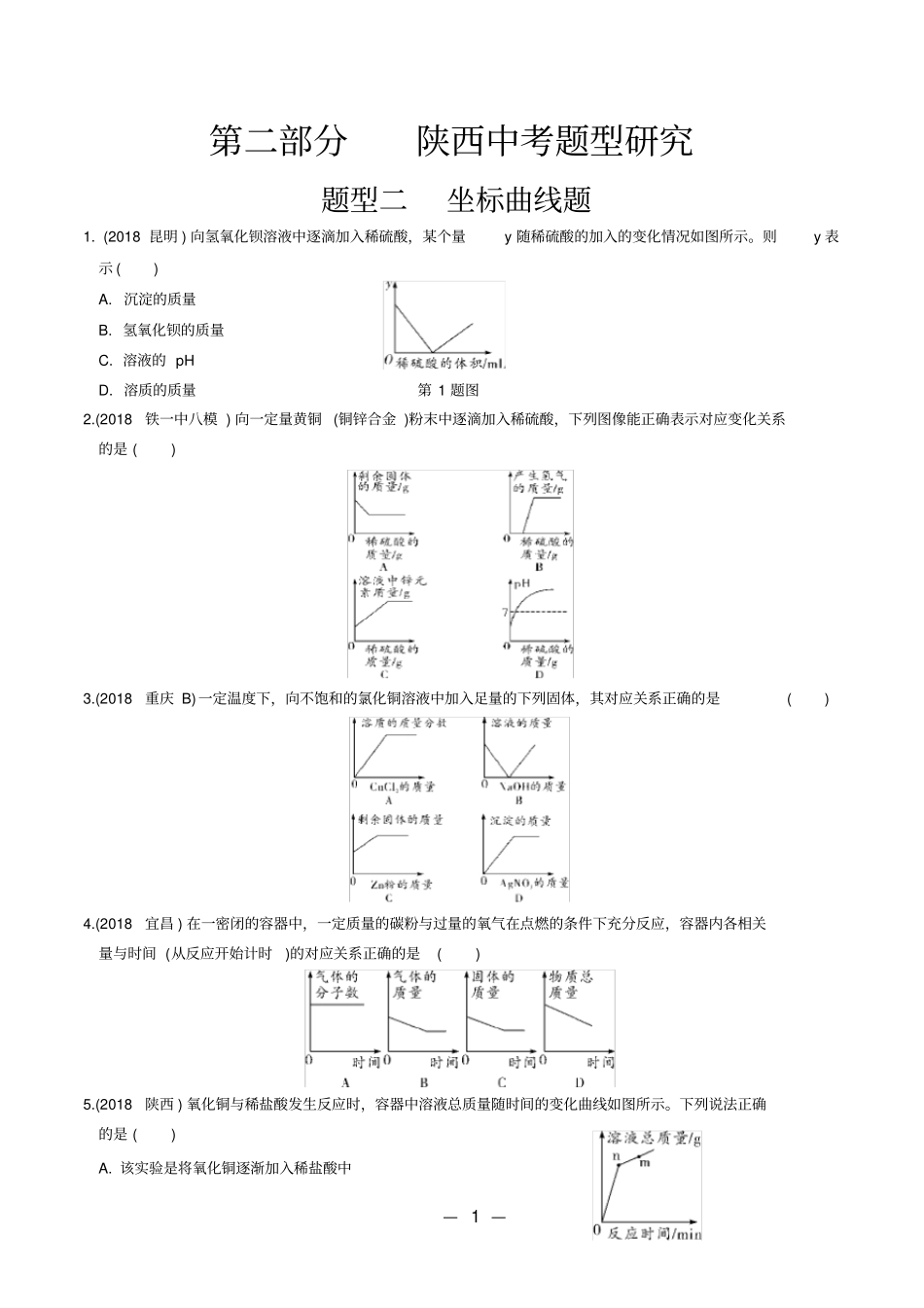 完整版九年级化学坐标曲线题_第1页