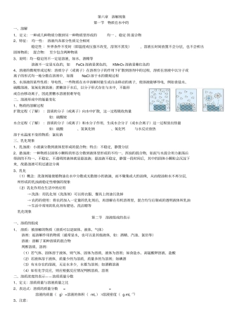 完整版九年级化学溶液及溶解度笔记