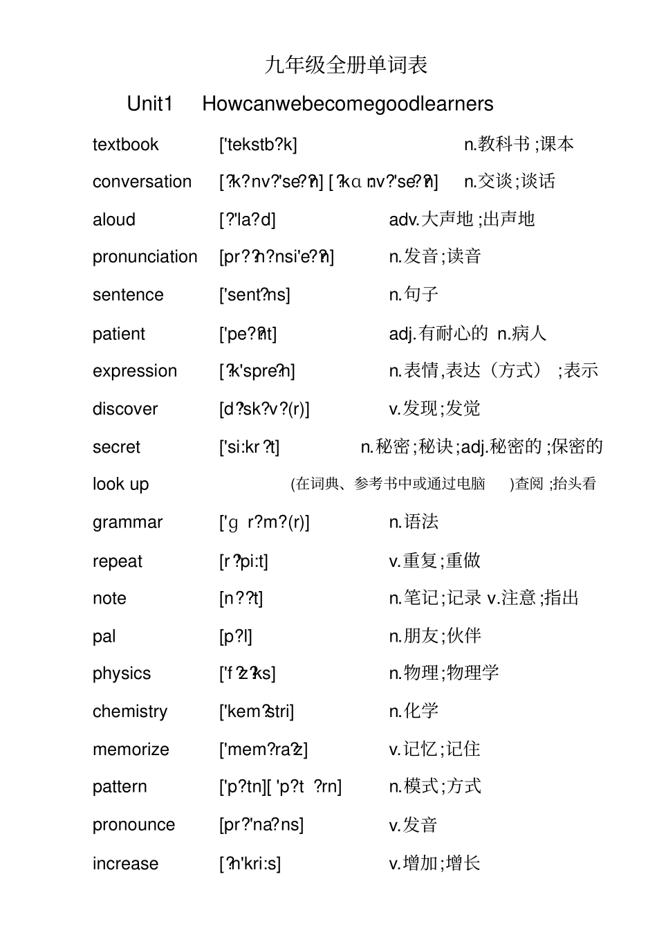 完整版九年级英语单词表_第1页