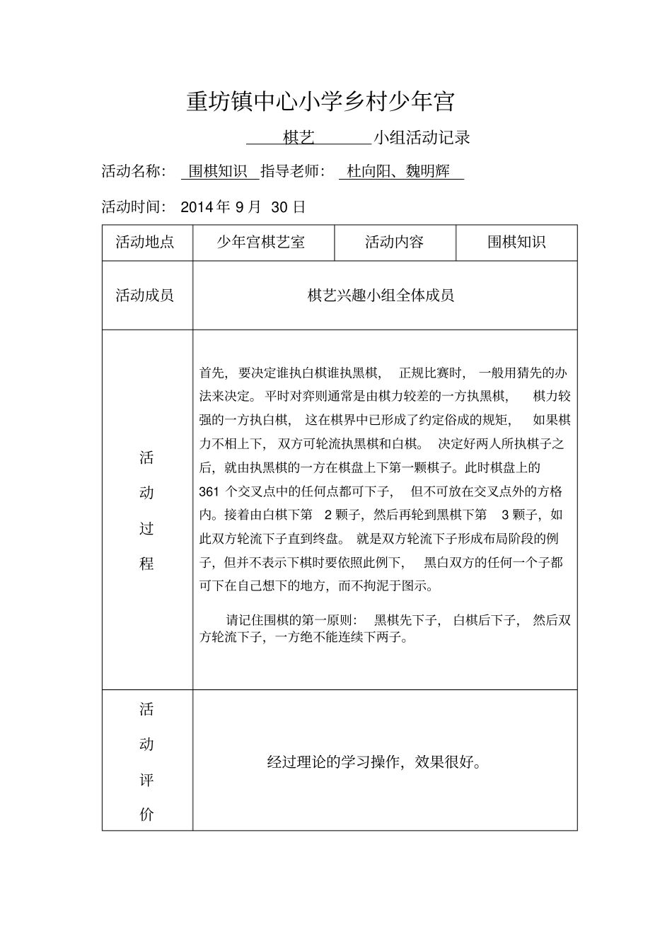 完整版乡村少年宫活动记录棋艺兴趣小组活动记录_第1页