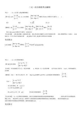 完整版二元一次方程组考点总结及练习附答案