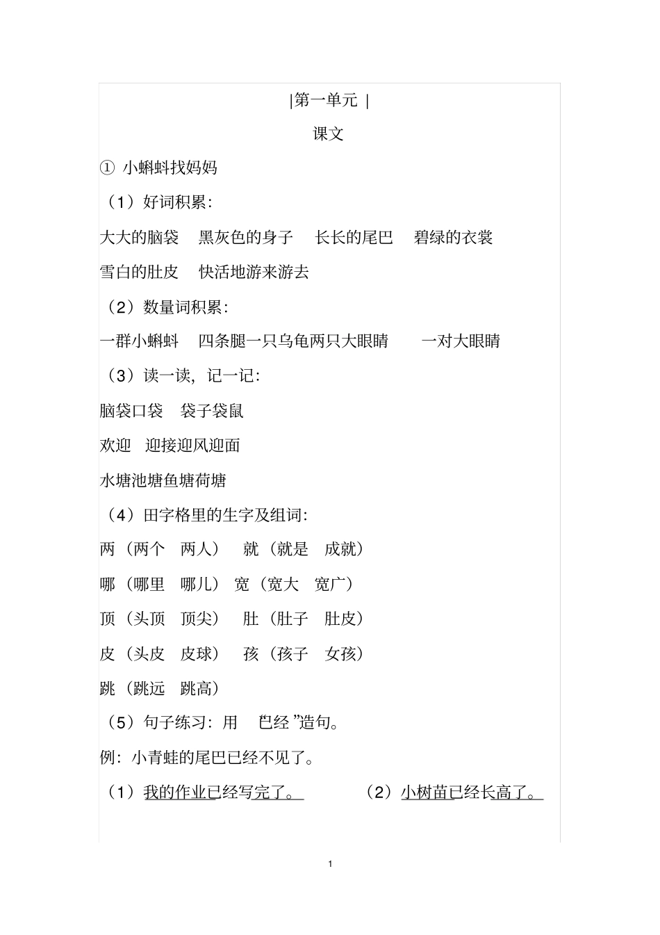 完整版二年级上册语文期中考试知识点_第1页