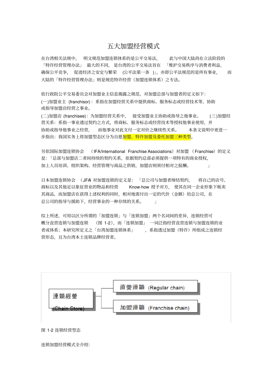 完整版五大加盟经营模式_第1页