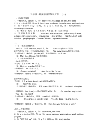 完整版五年级上册英语语法知识汇总