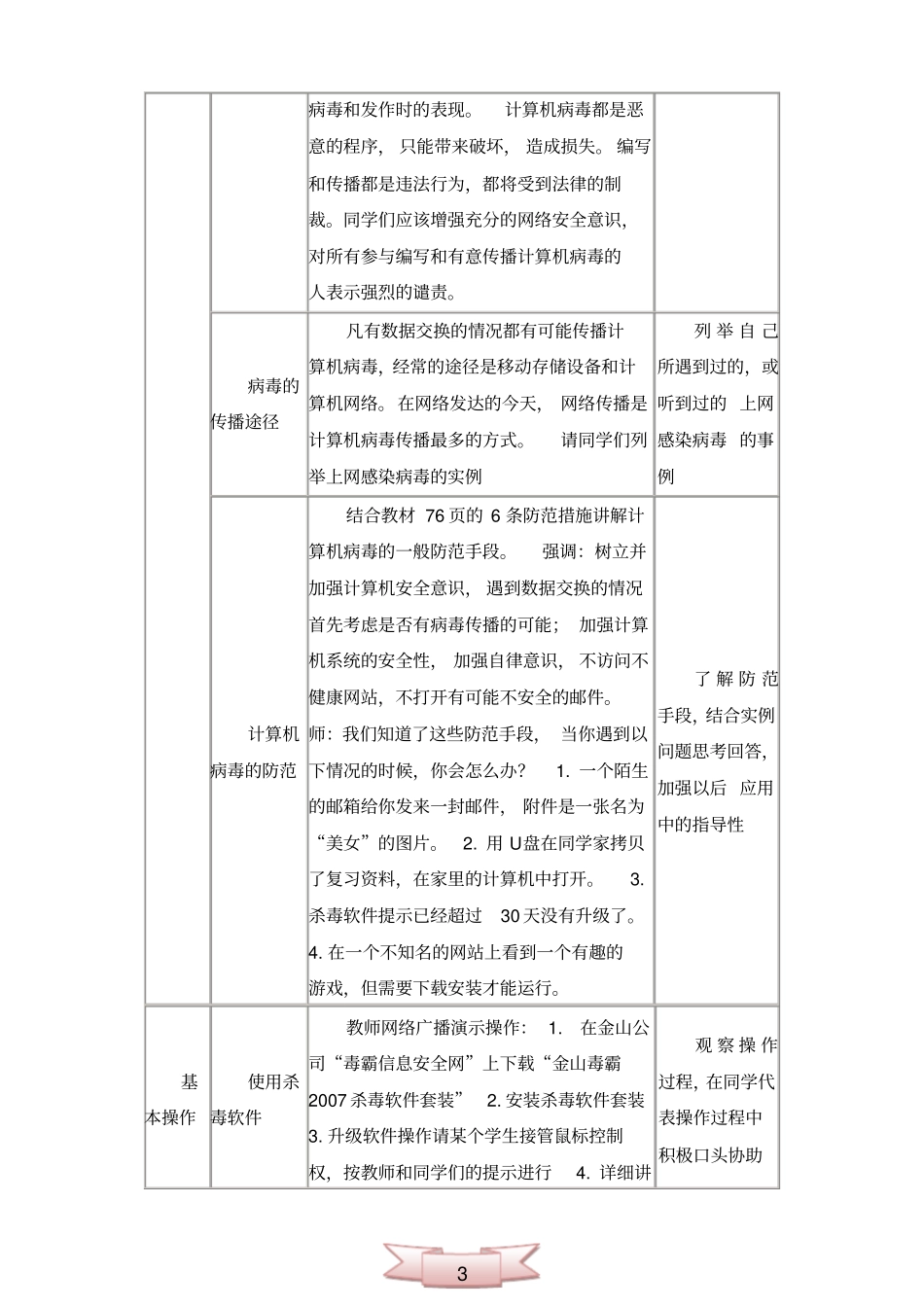 完整版五年级下册信息技术计算机病毒教学设计_第3页