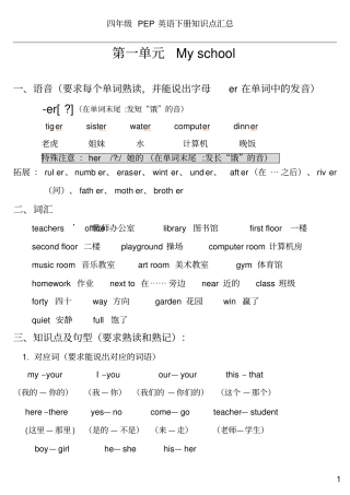 完整版人教版PEP四年级英语下册知识点归纳总结,推荐文档
