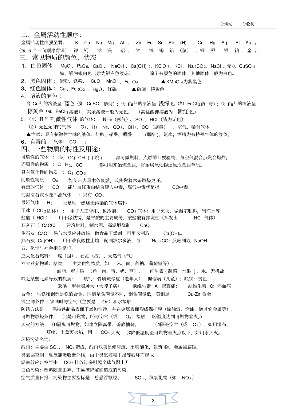 完整版人教版_初三化学全册必背知识点精华,推荐文档_第2页