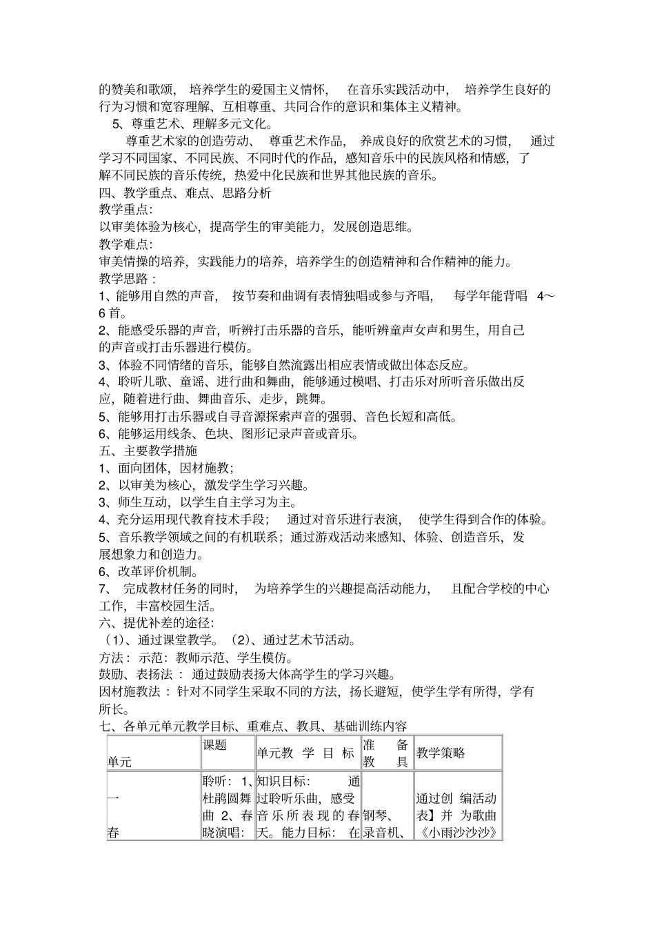 完整版人音版一年级下册教学计划最新_第2页