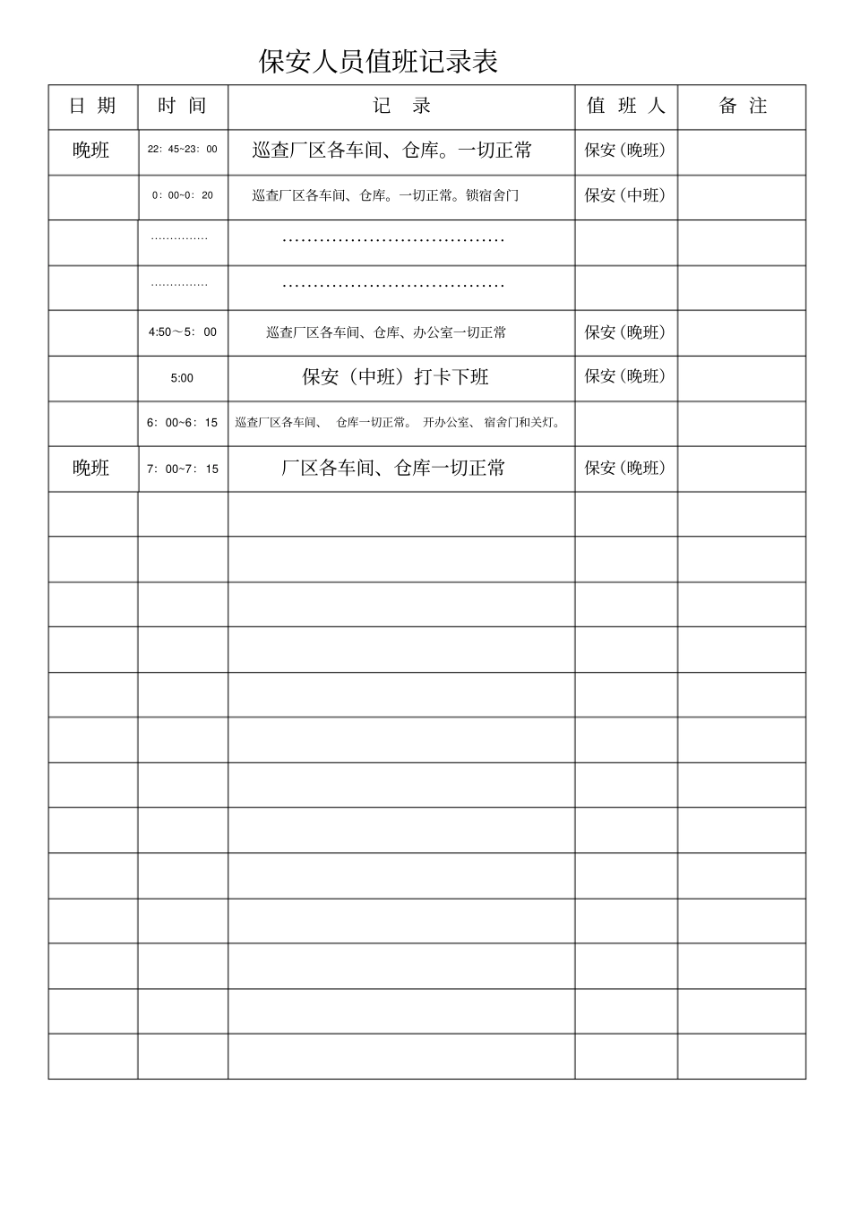 完整版保安人员值班记录表_第2页