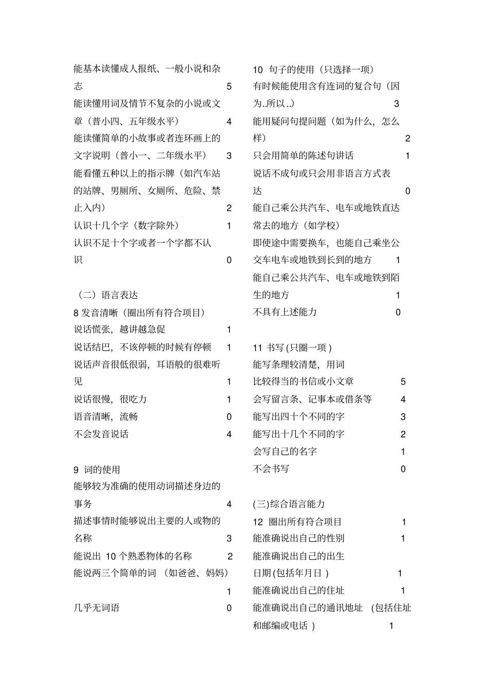 完整版儿童社会适应性为能力量表_第2页