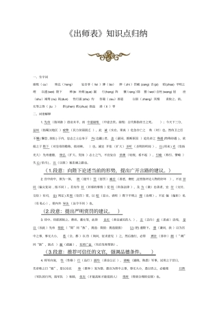 完整版出师表知识点归纳,推荐文档