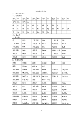 完整版初中常见化学式大全,推荐文档